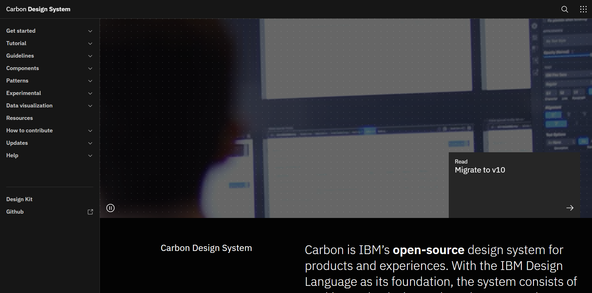 Carbon Design System landing page
