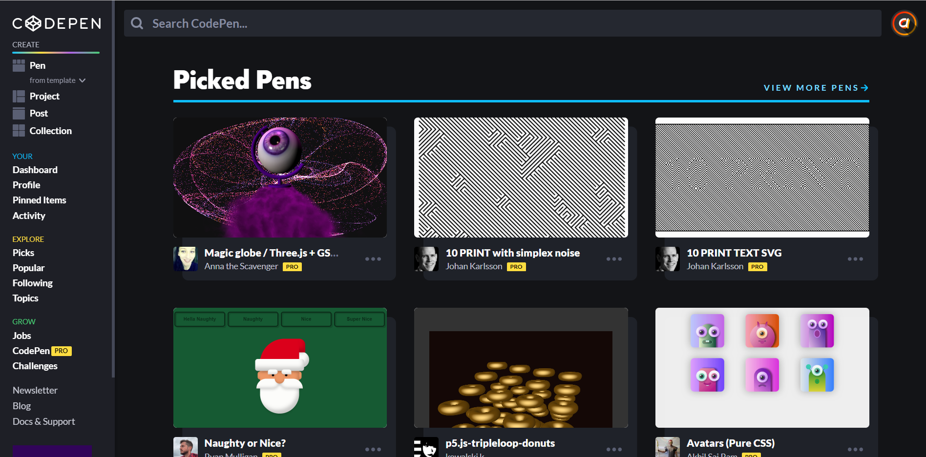CodePen landing page
