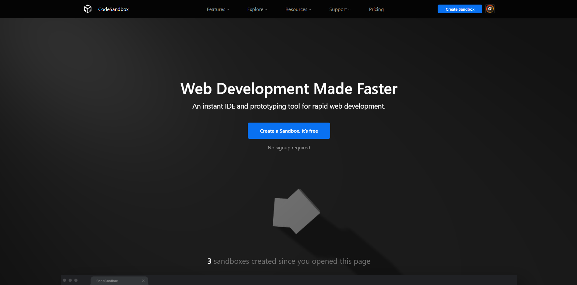 CodeSandbox landing page