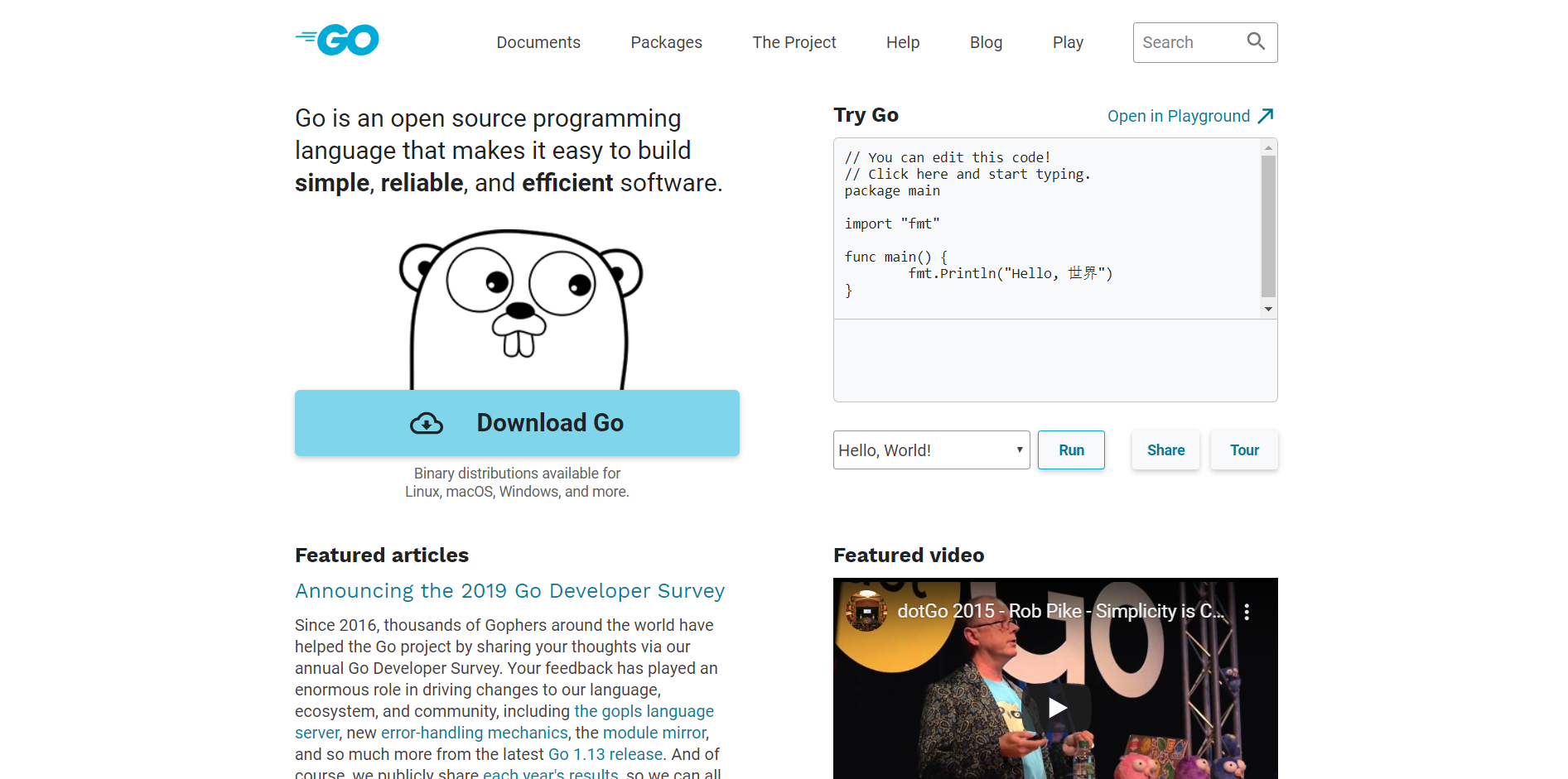 Go landing page