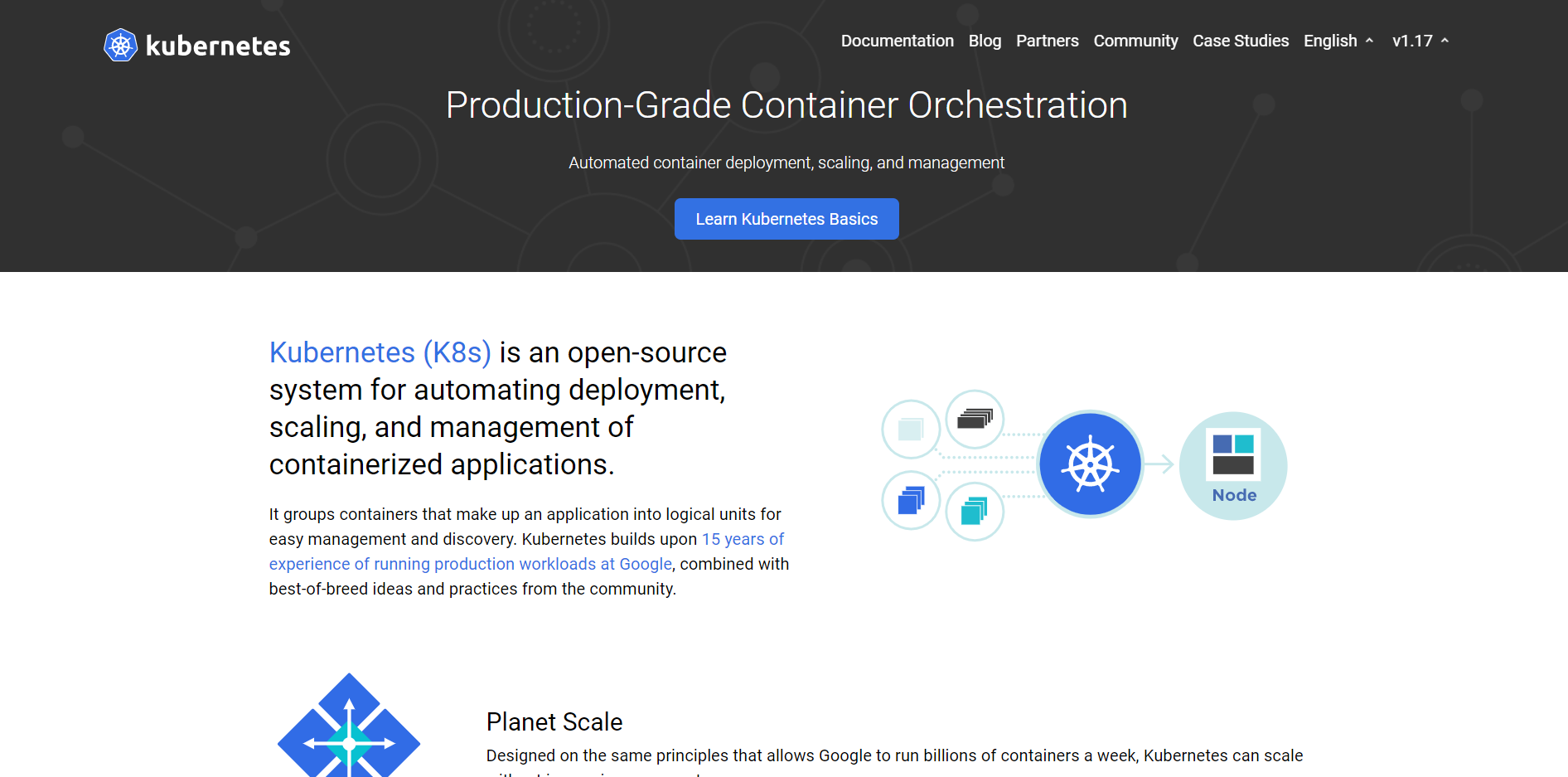 Kubernetes landing page