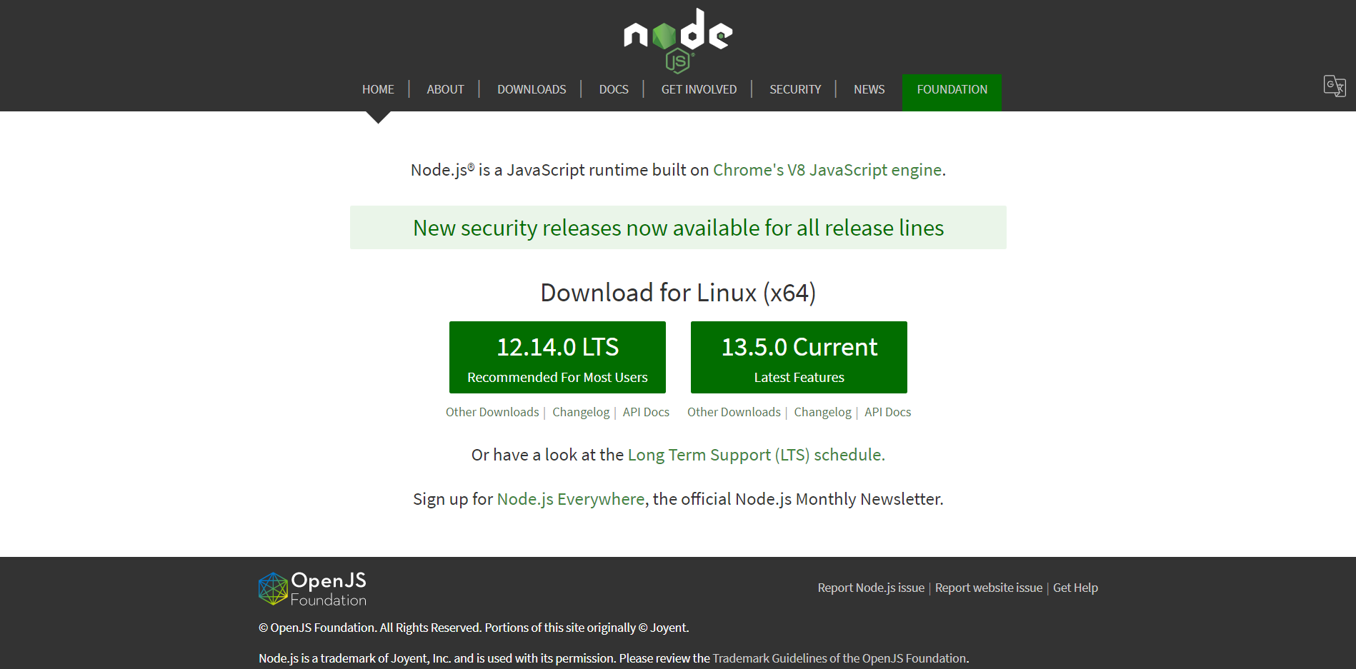 Node.js landing page
