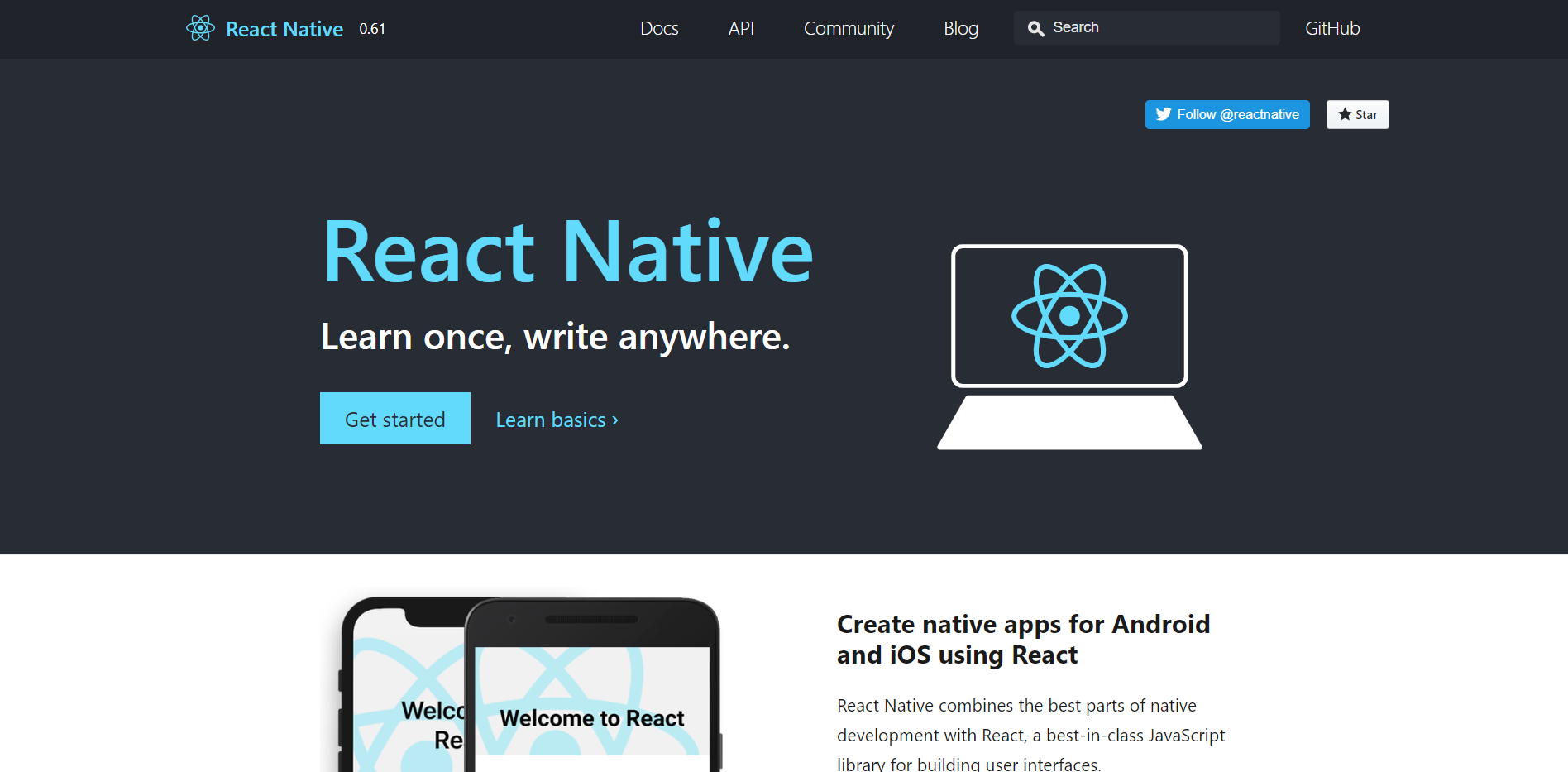 React Native landing page