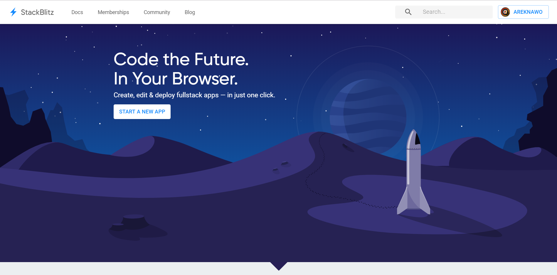 StackBlitz landing page