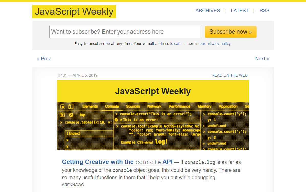 JavaScript Weekly newsletter