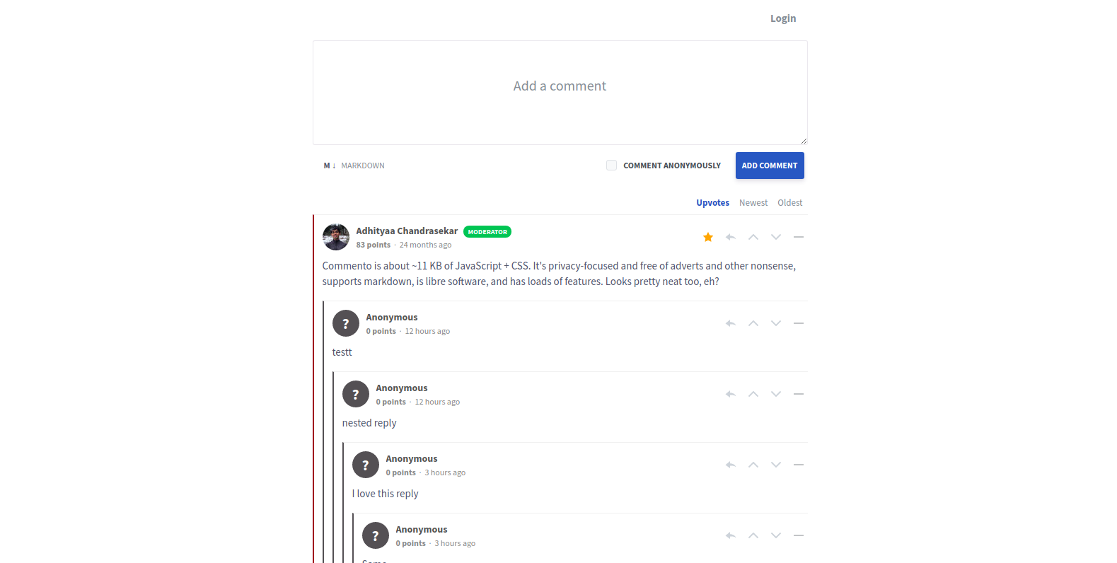 Commento example comment section