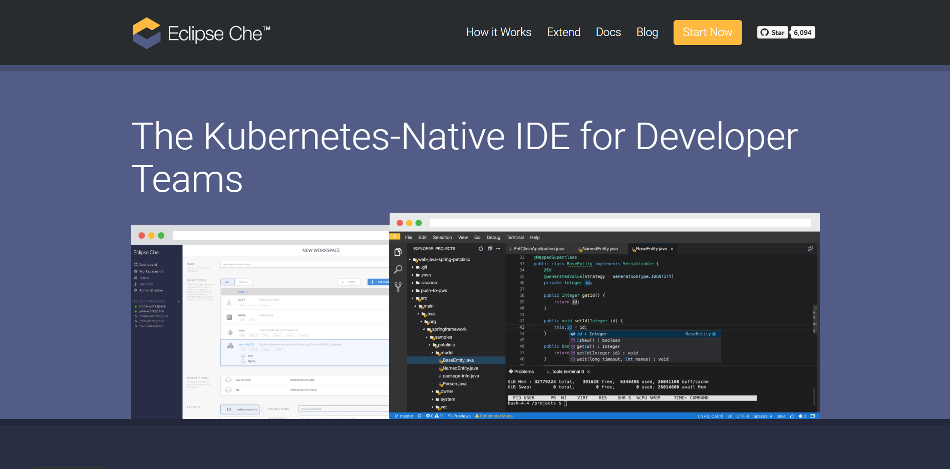 Eclipse Che landing page