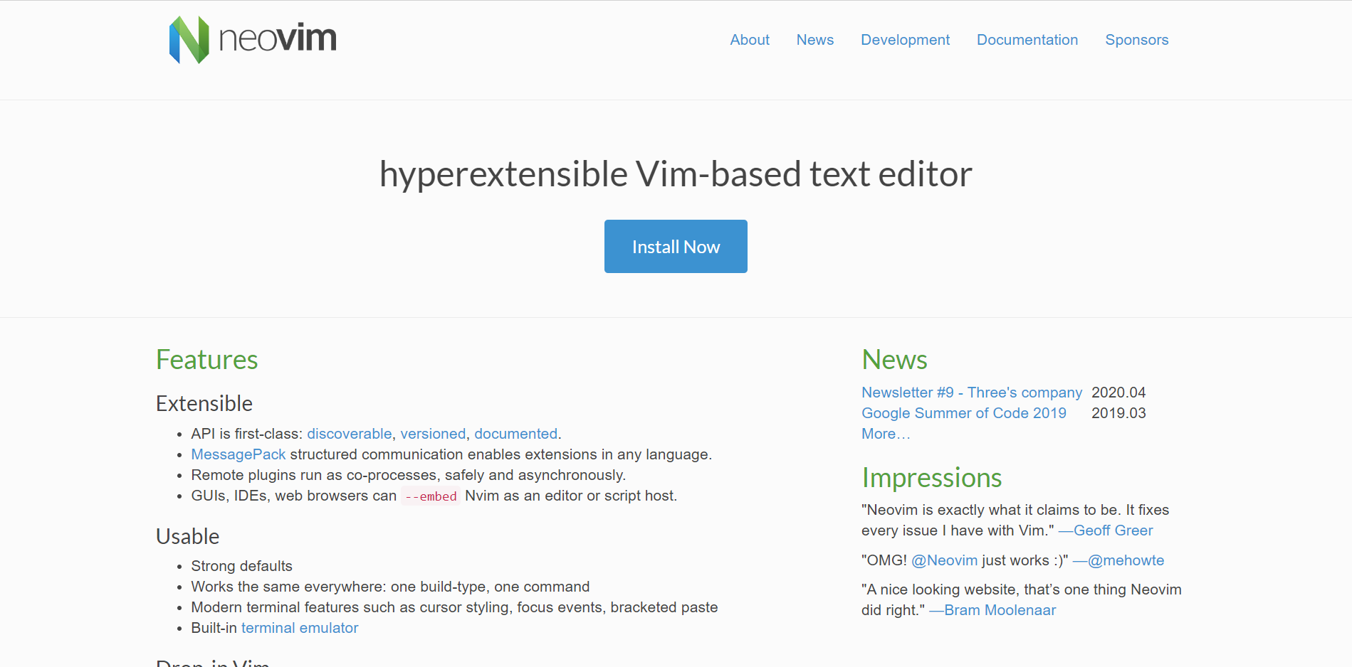NeoVim landing page