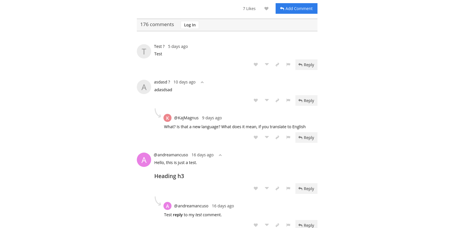 Talkyard example comment section