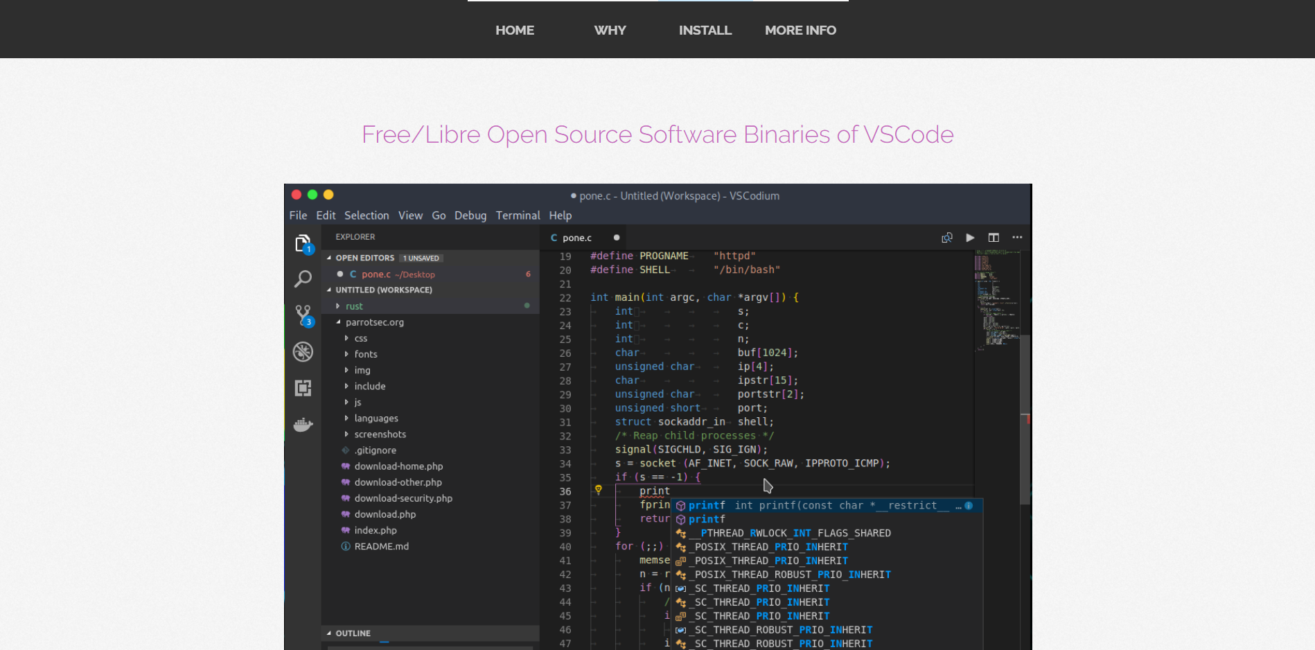 VS Codium landing page