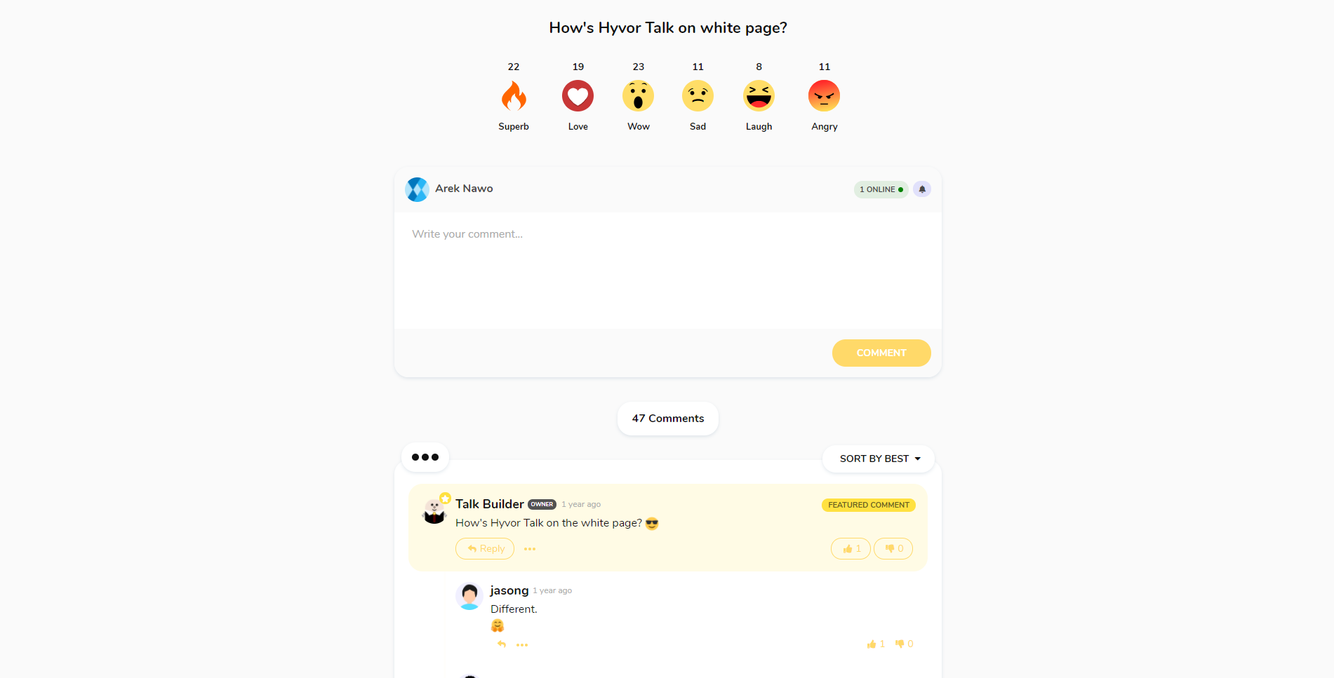 Example Hyvor Talk comment section