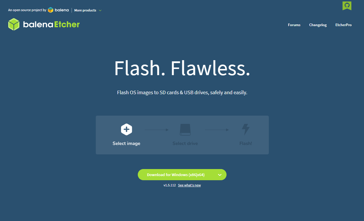 Etcher landing page
