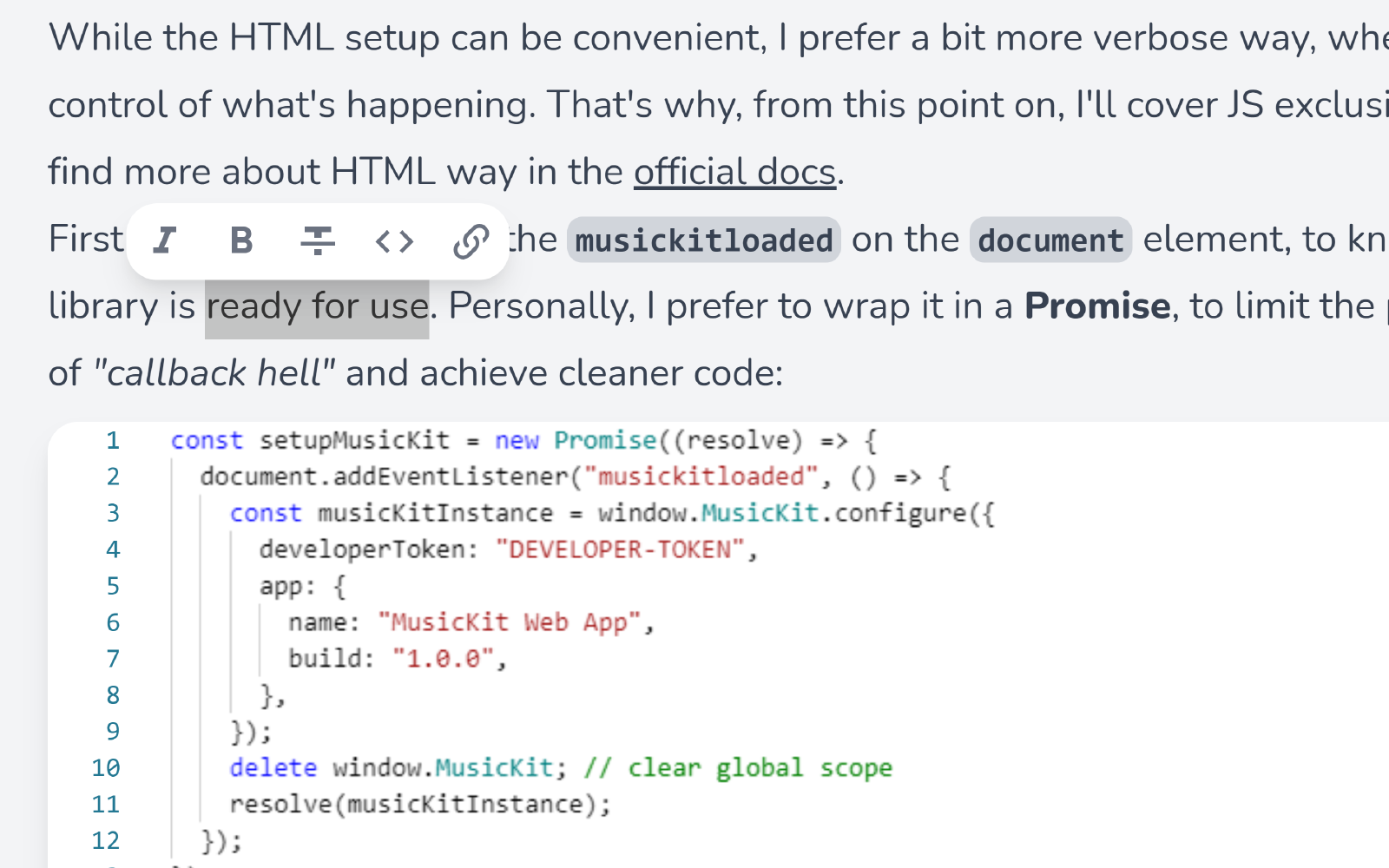 Formatting toolbar