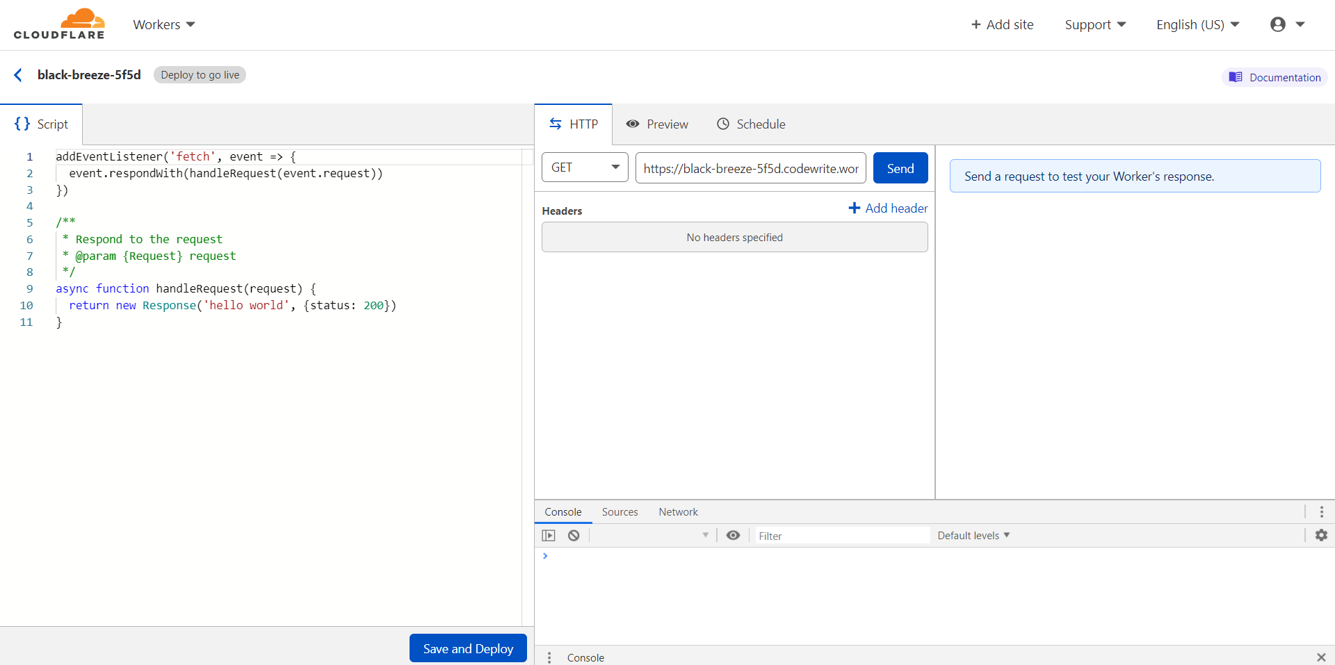 Cloudflare Workers editor