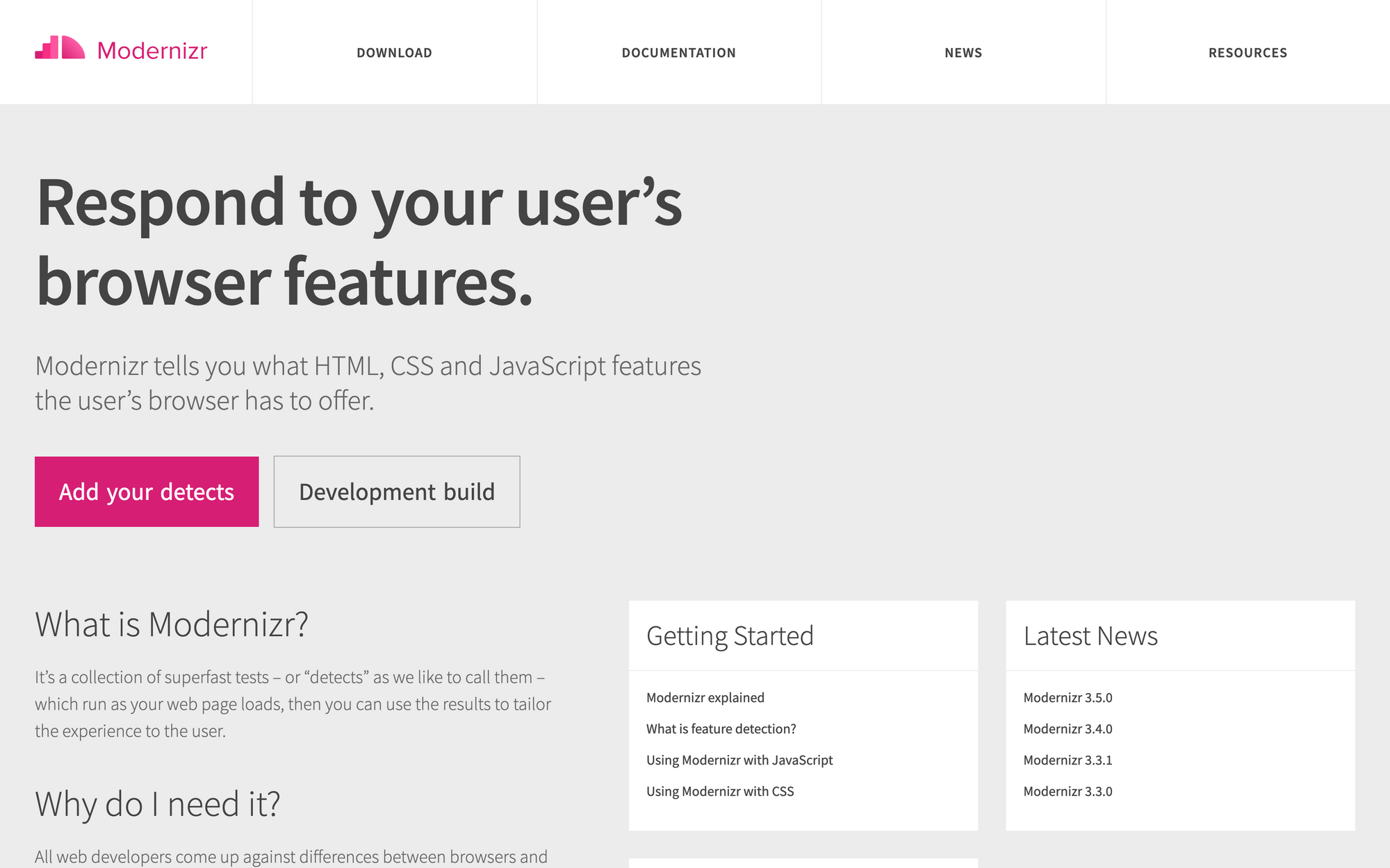 Modernizr landing page