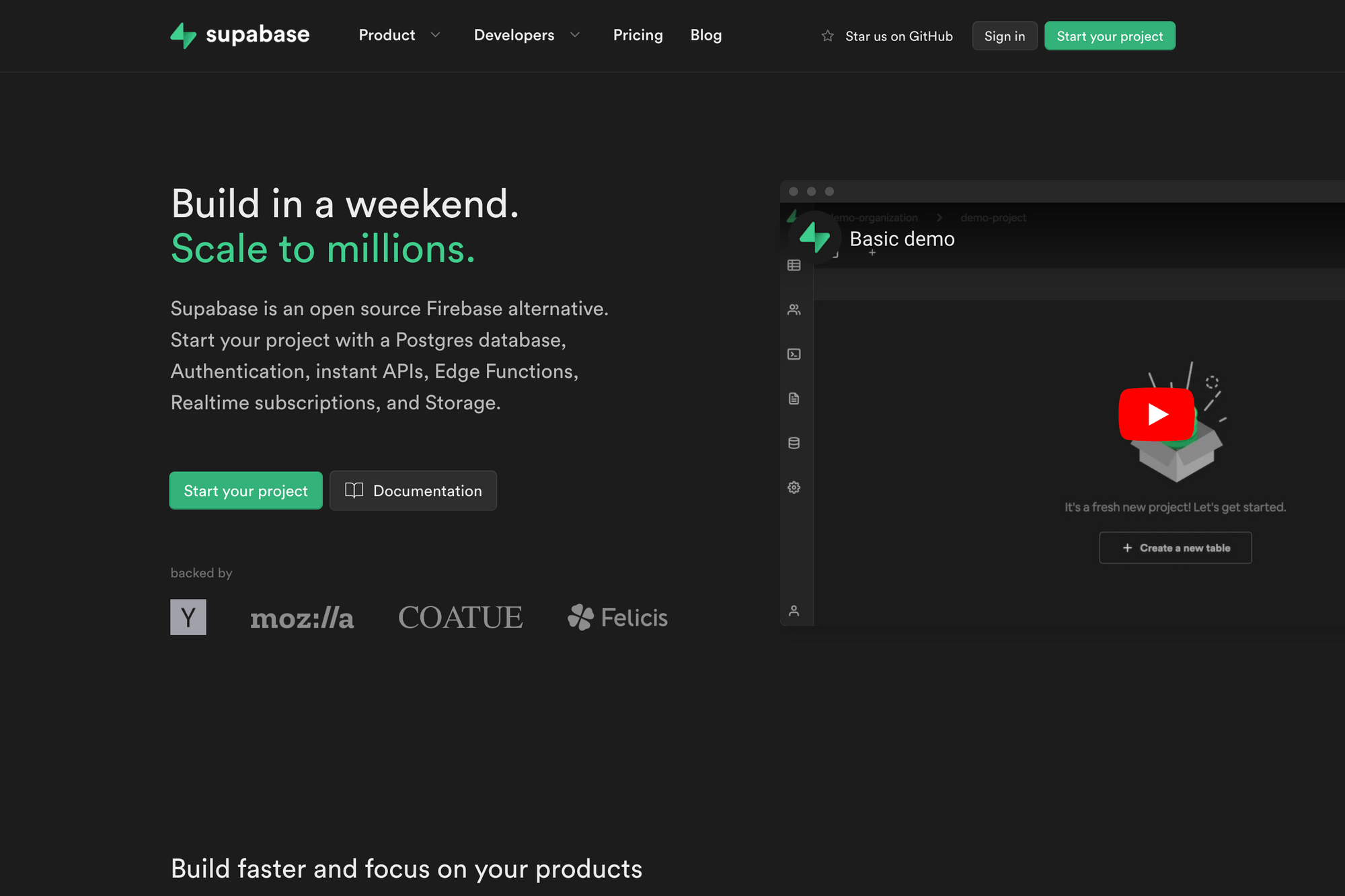 Supabase landing page