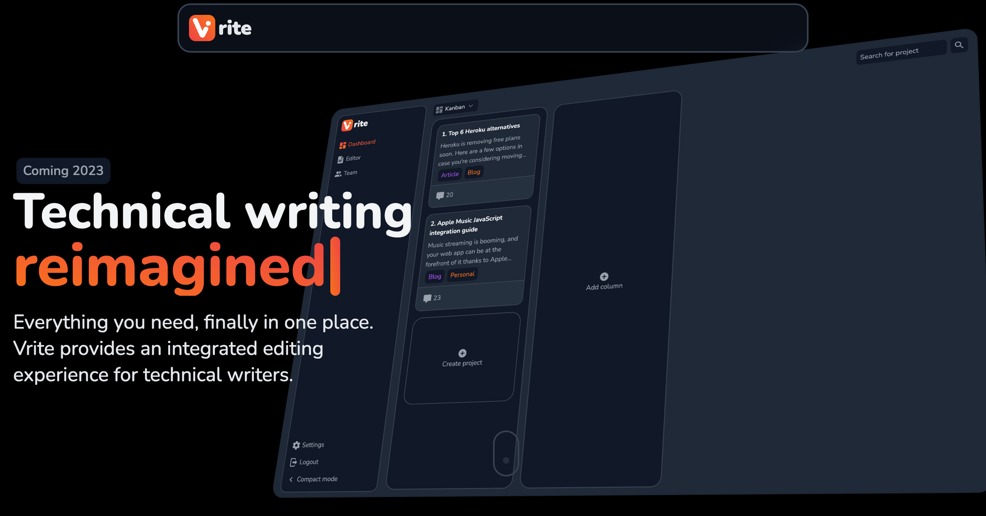 Vrite landing page